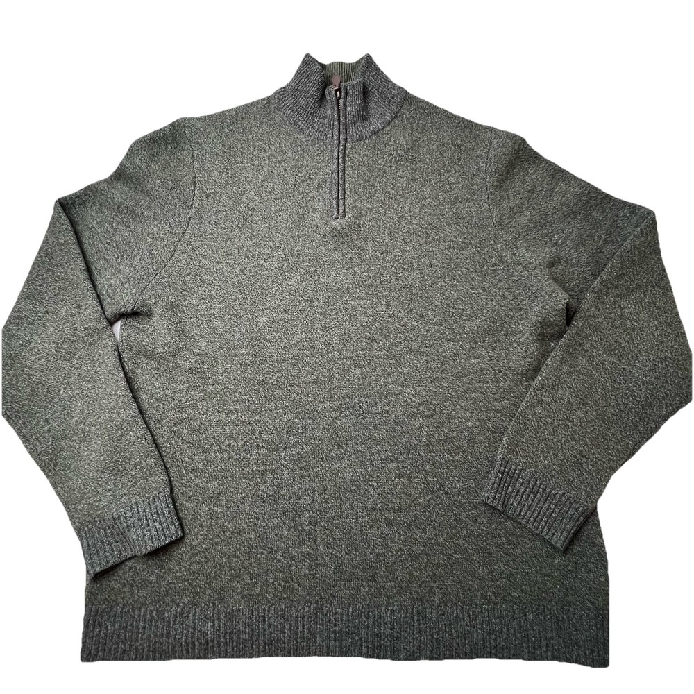Brooks Brothers Men's Green Marled Lambswool 1/4 Zip Sweater X Large (2 HOLES)